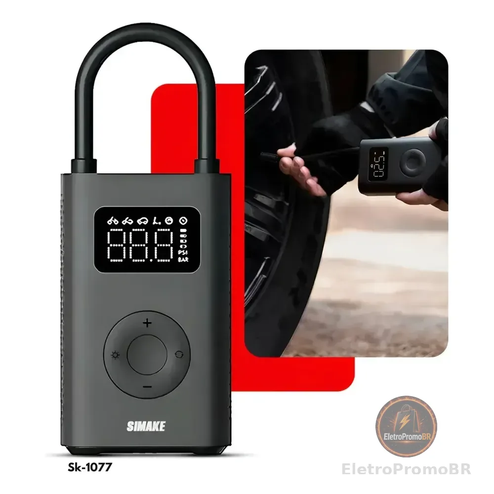 Mini Compressor Digital Simake Bomba De Encher Pneus Portátil Para Carro Bicicleta Motocicletas Cor Preto Com Calibrador