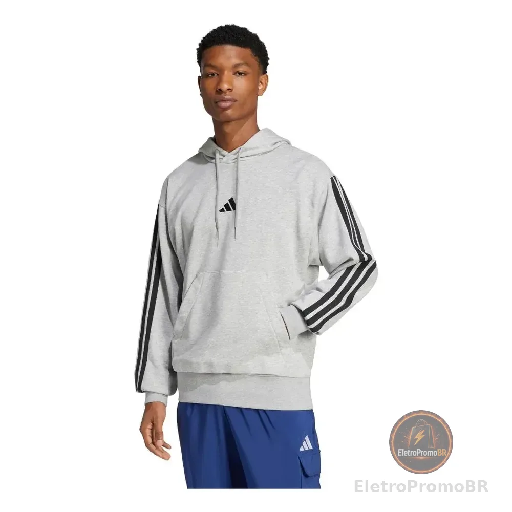 Moletinho Capuz Essentials 3-stripes adidas G Cinza