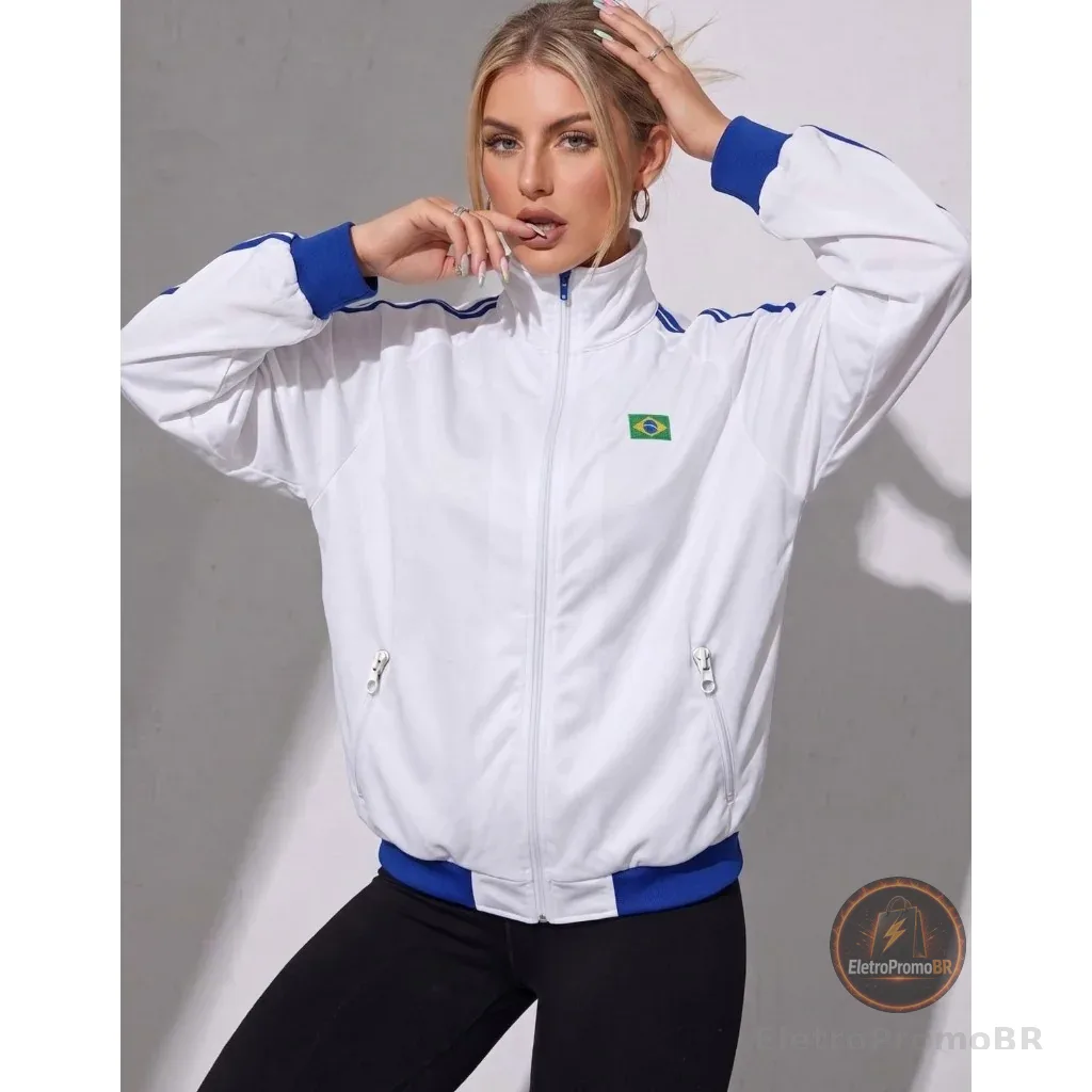 Jaqueta Brasil Feminina Com Zíper Gola Alta Blusa Seleção Brasileira Moda Blogueira