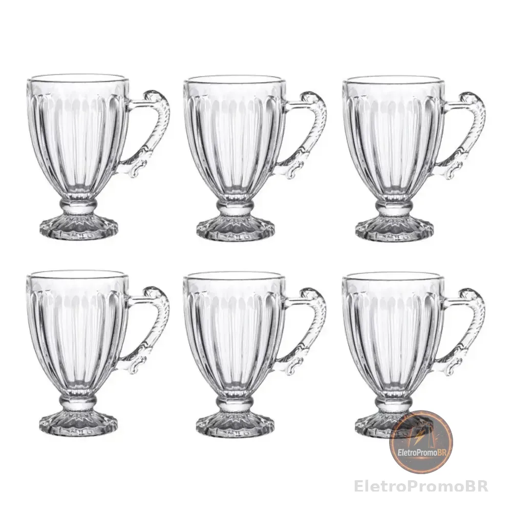 Jogo 6 Xícaras De Cristal Para Chá 200ml Renaissance Lyor Transparente
