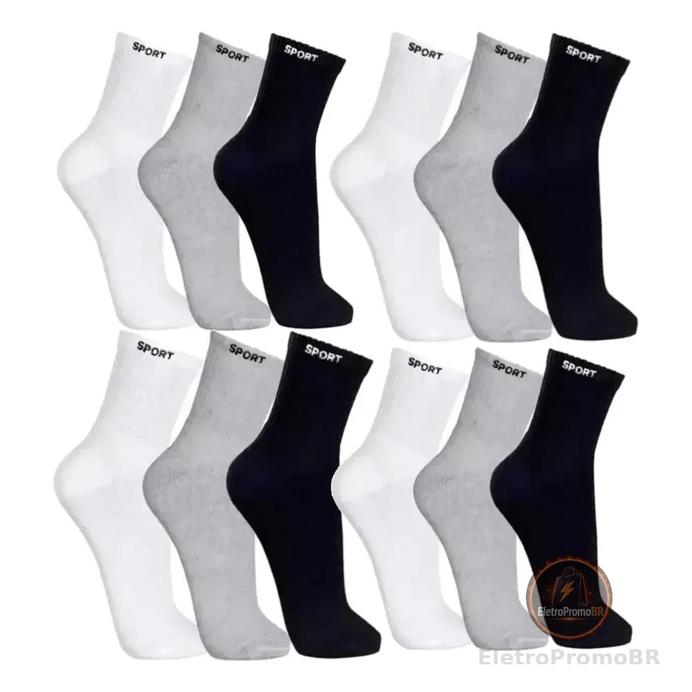 12 Pares De Meias Masculinas Cano Alto Grossa Algodão Oferta Sortida Liso Un