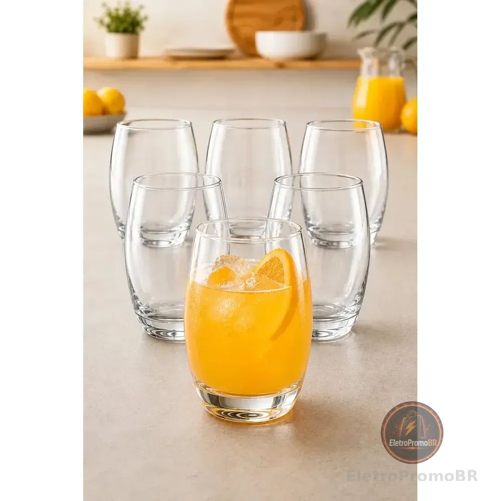 Jogo De Copos 6 Peças California Balão Aruba Redondo 450ml Vidro Transparente Água Suco Refrigerante Kit Mesa Posta Lava-louças