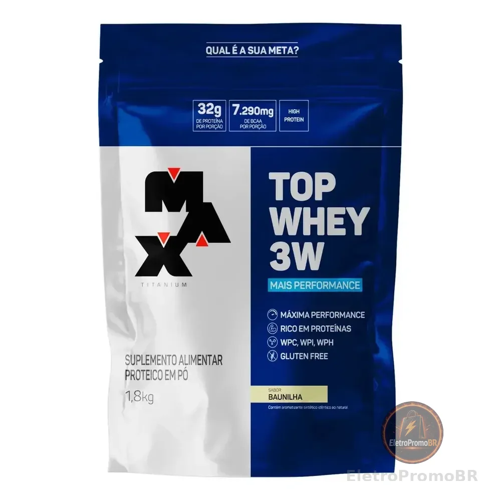 Max Titanium Top Whey 3w - Mais Performance - 1,8kg - Sabor Baunilha