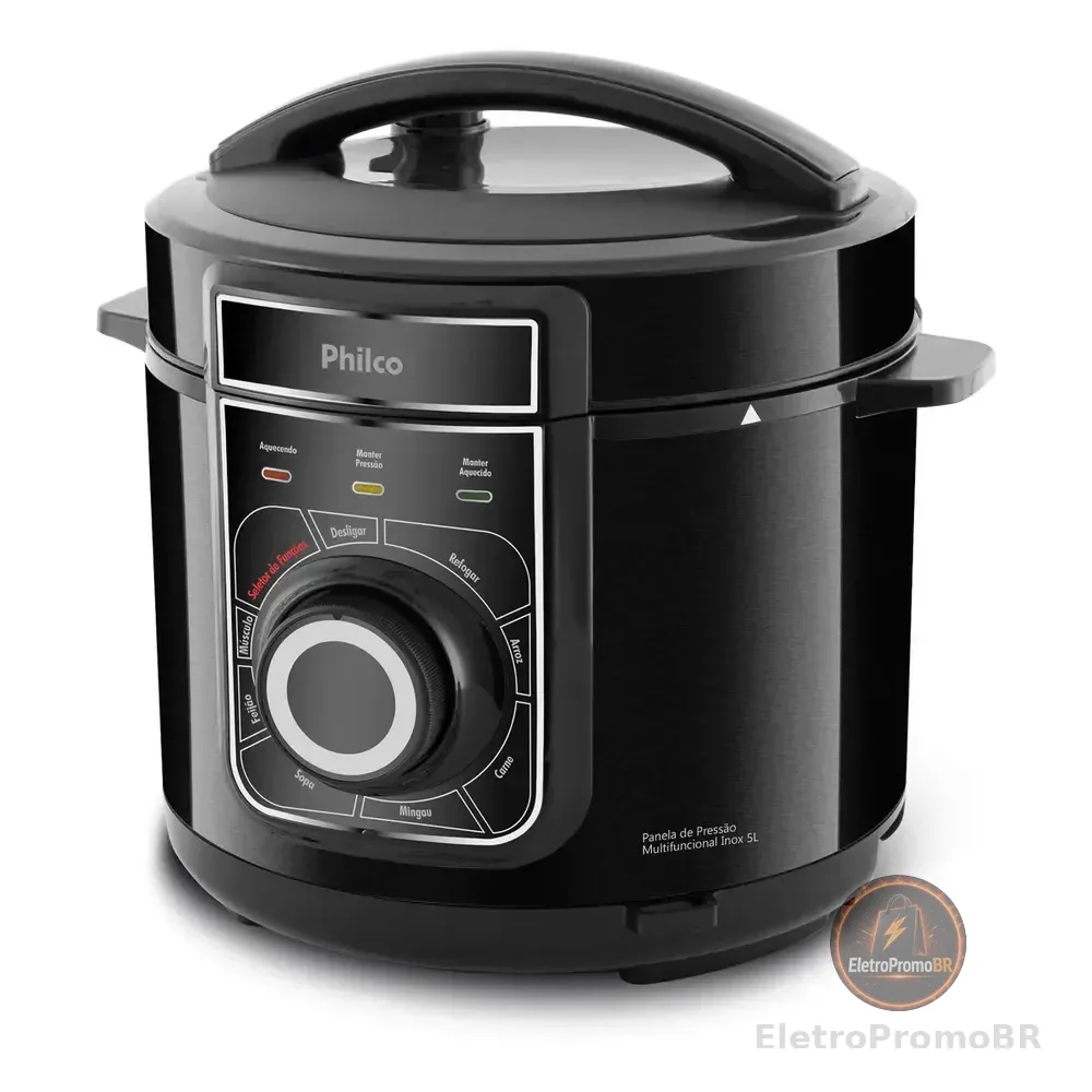 Panela De Pressão Philco Ppp02pi Inox Multifuncional 5l Cor Preto 127v