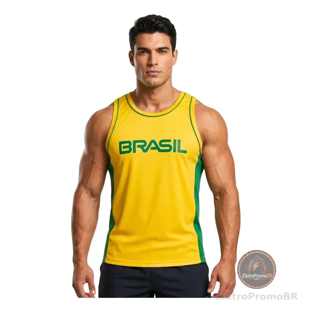 Camiseta Regata Masculina Basquete Esportiva Academia Fitnes Amarelo Brasil Brasil M