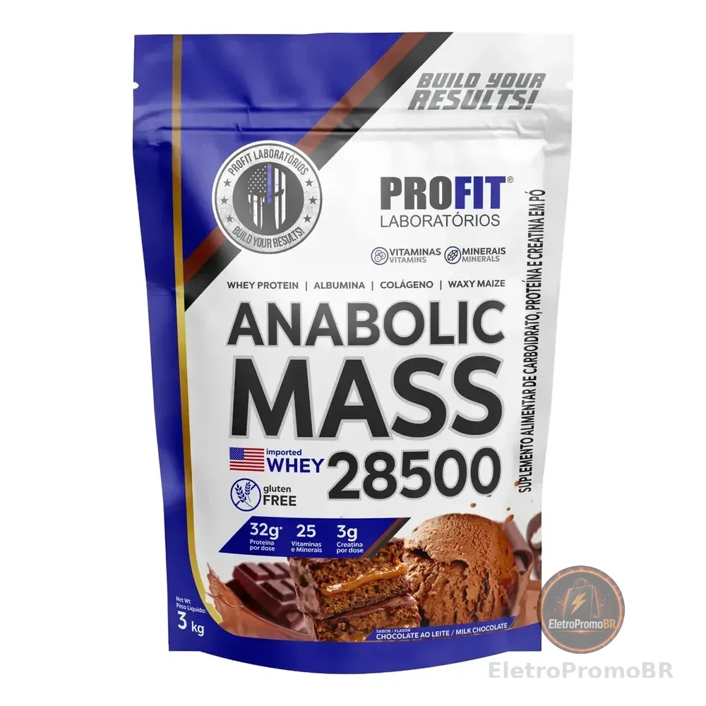 Suplemento Em Pó Profit Laboratórios Anabolic Mass 28500 Proteínas Sabor Chocolate Em Sachê De 3kg