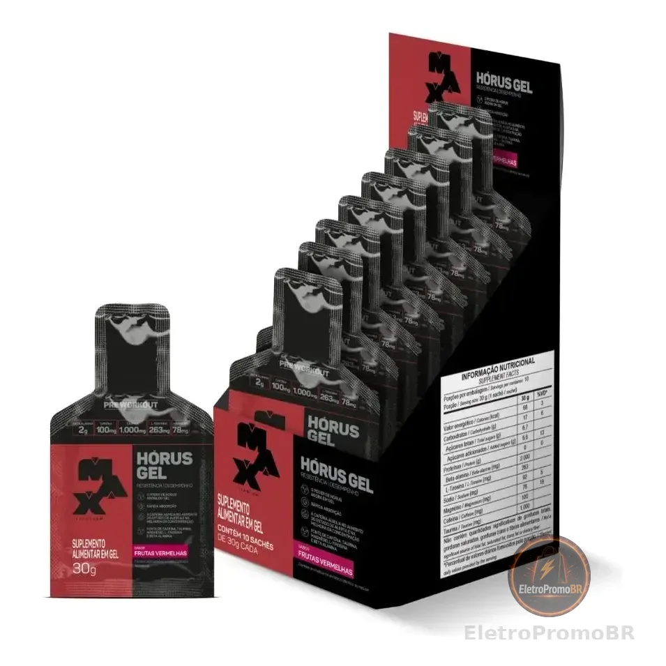 Pre Workout Horus Gel 10 Sachês De 30g Max Titanium Sabor Frutas Vermelhas