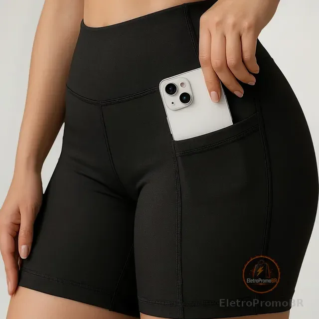 Bermuda Feminina Suplex Bolso Lateral Academia Cintura Alta