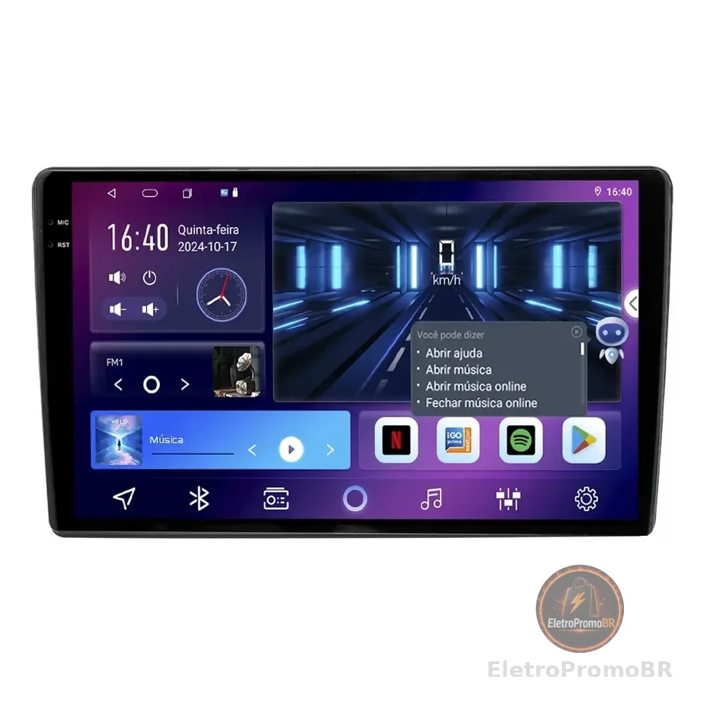 Multimidia Universal Knup  9p 6gb 128gb Android Carplay + 4g Preto