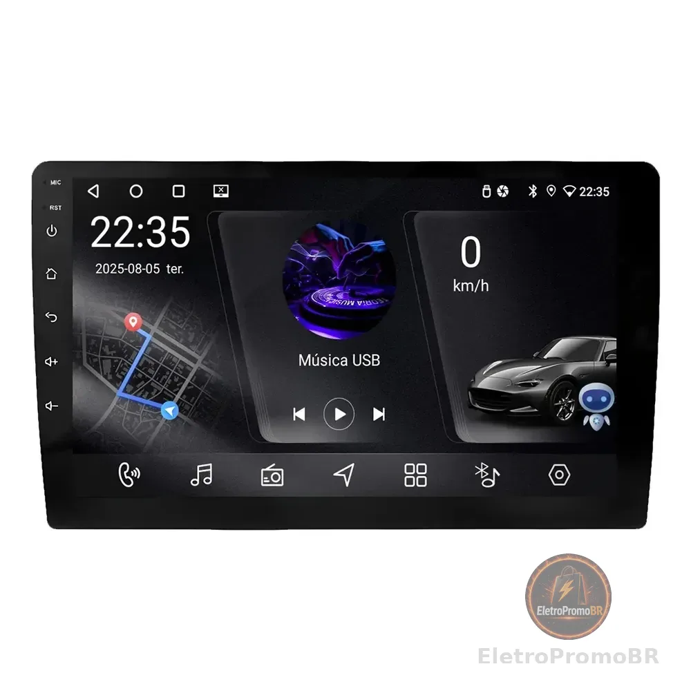 Central Multimidia Universal 9p Android 14 Carplay 4gb 64gb Preto