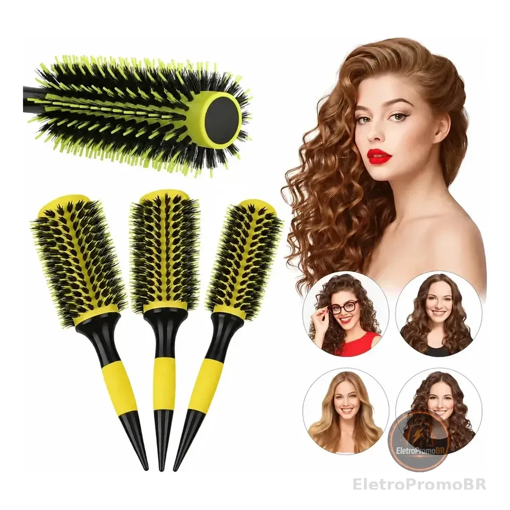 Kit 3escovas Profissional Cerdas De Javali Térmica N10/14/16 Amarelo