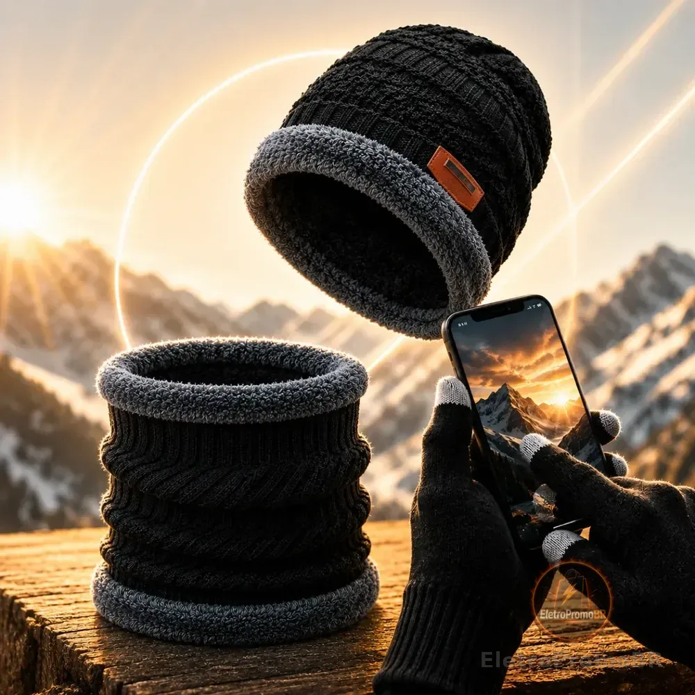 Kit Touca Gorro Cachecol Luva Touch Inverno Frio Masculino Preto Un Lisa