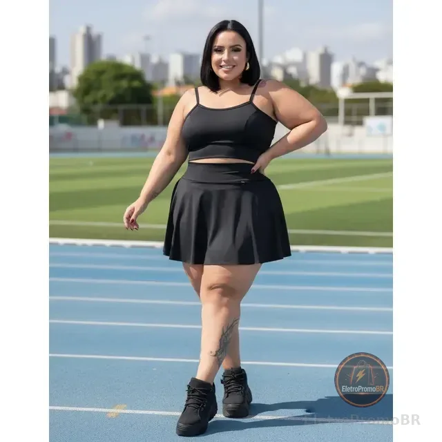 Conjunto Plus Size Academia Shorts Saia Rodado E Top Fitness