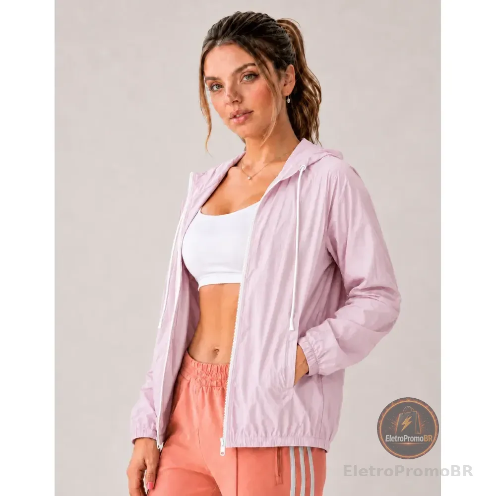 Jaqueta Feminina Iz Corta Vento Ultra Leve Com Capuz 2026 Rosa-claro P Lisa
