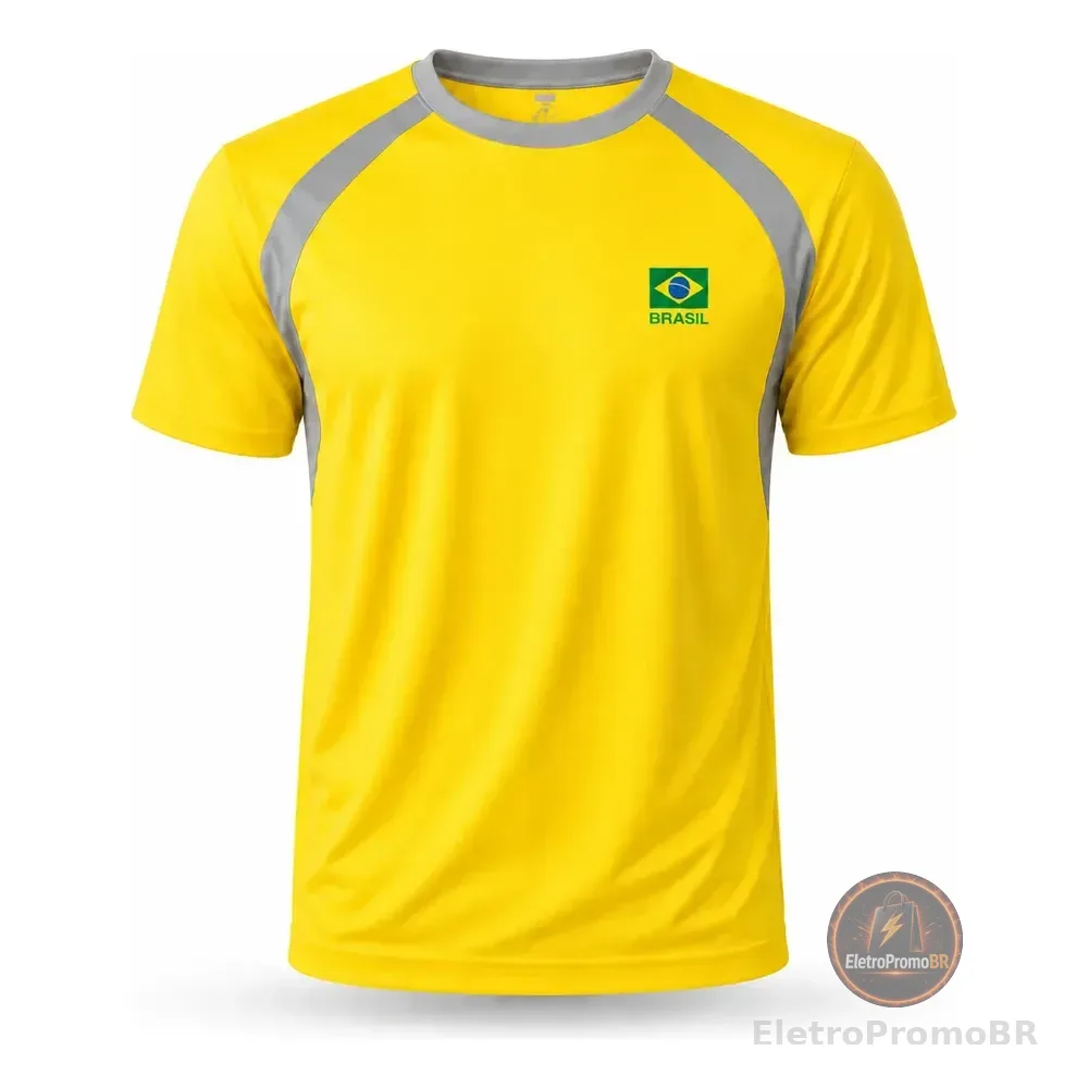 Camiseta Brasil Torcedor Malha Dry Copa Masculina Feminina Amarela E Cinza Brasil M