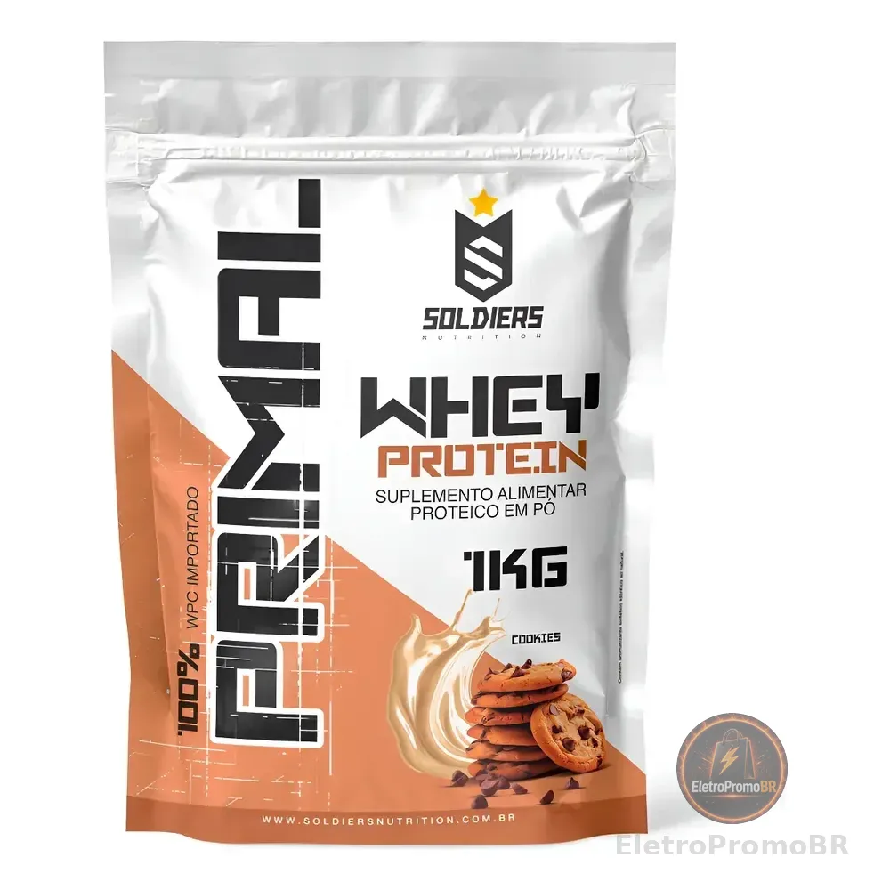 Whey Protein Primal 1kg Sabor Cookies Soldiers Nutrition Pós Treino Recuperação Suplemento Proteína Biscoitos