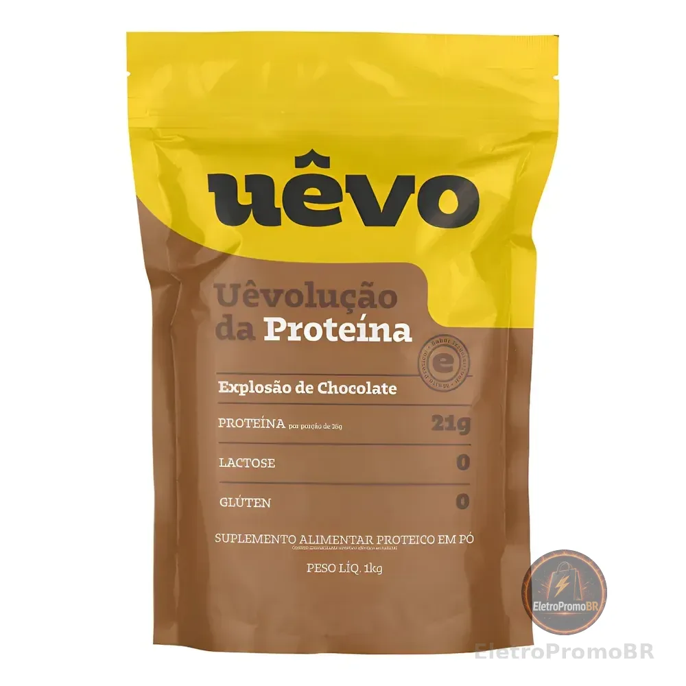 Proteína Uêvo 1kg - Sabor Chocolate - Suplemento Proteico Explosão De Chocolate