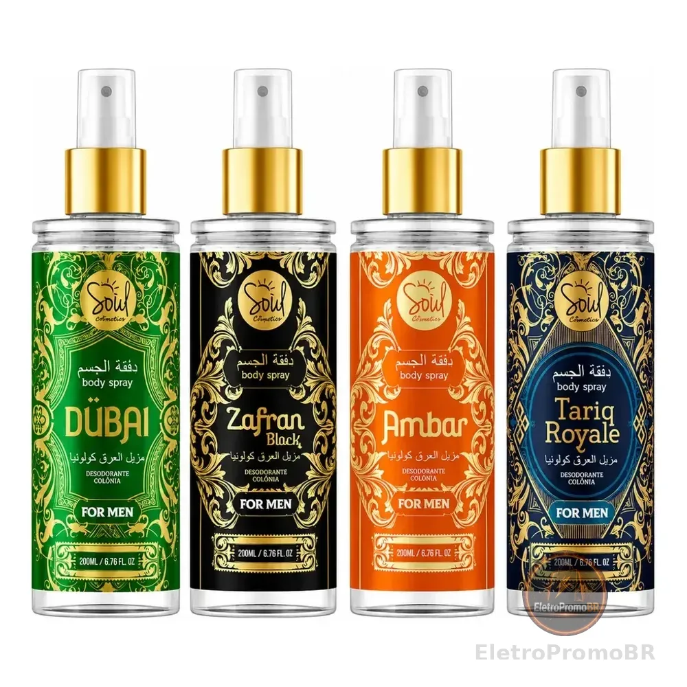 Body Splash Arabe C/4un 200ml Perfume Masculino Alta Concentração Original Promoção Soul Cosmeticos