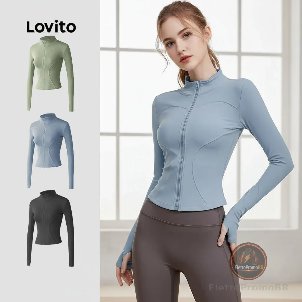 Lovito Casual Jaqueta Esportiva Confortável Elástica Flexível para Yoga Top Modelagem Ajustada Secagem Rápida LNA124047