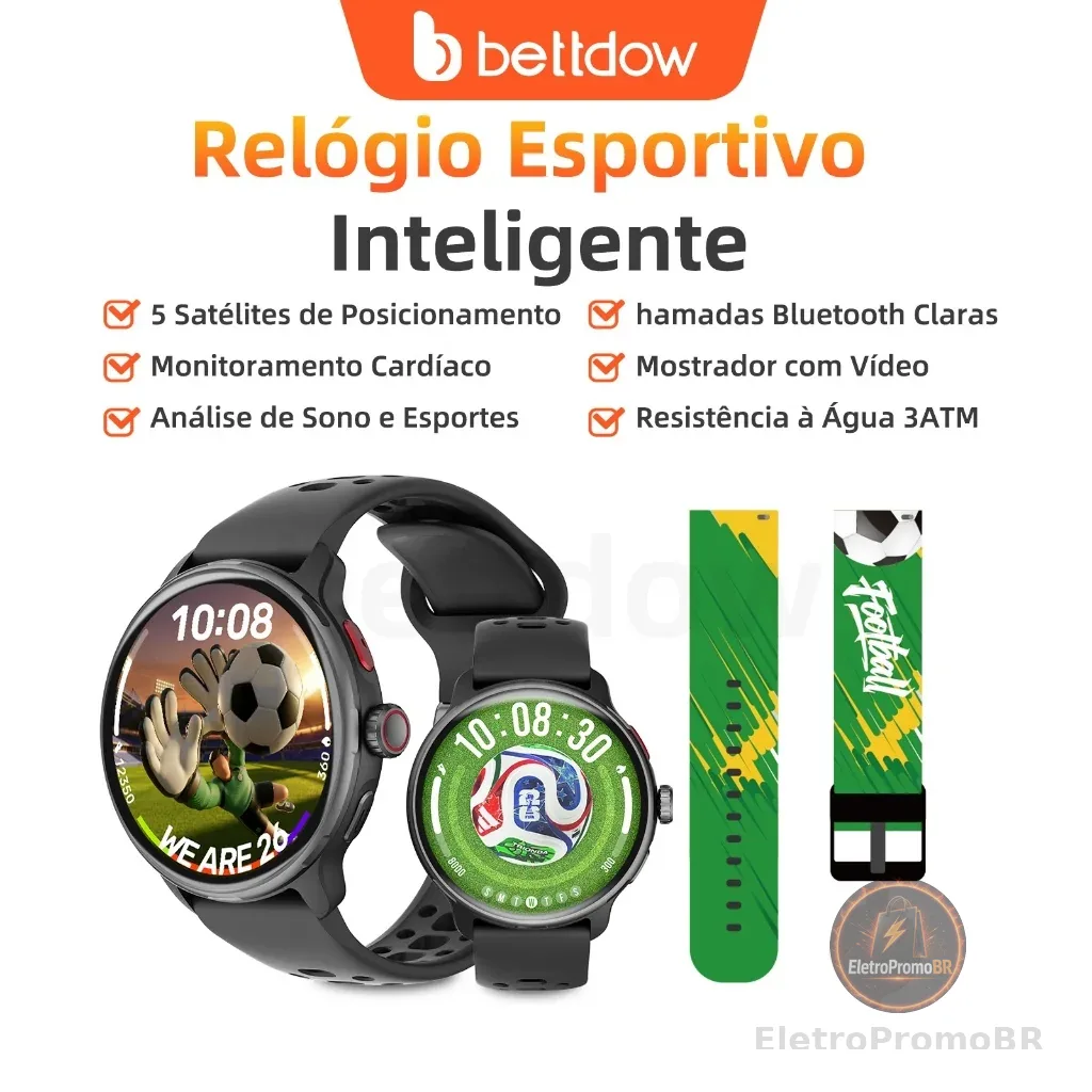 Smartwatch GPS BETTDOW com aplicativo de IA integrado, 100 modos esportivos, resistência à água de 3 ATM e tela AMOLED