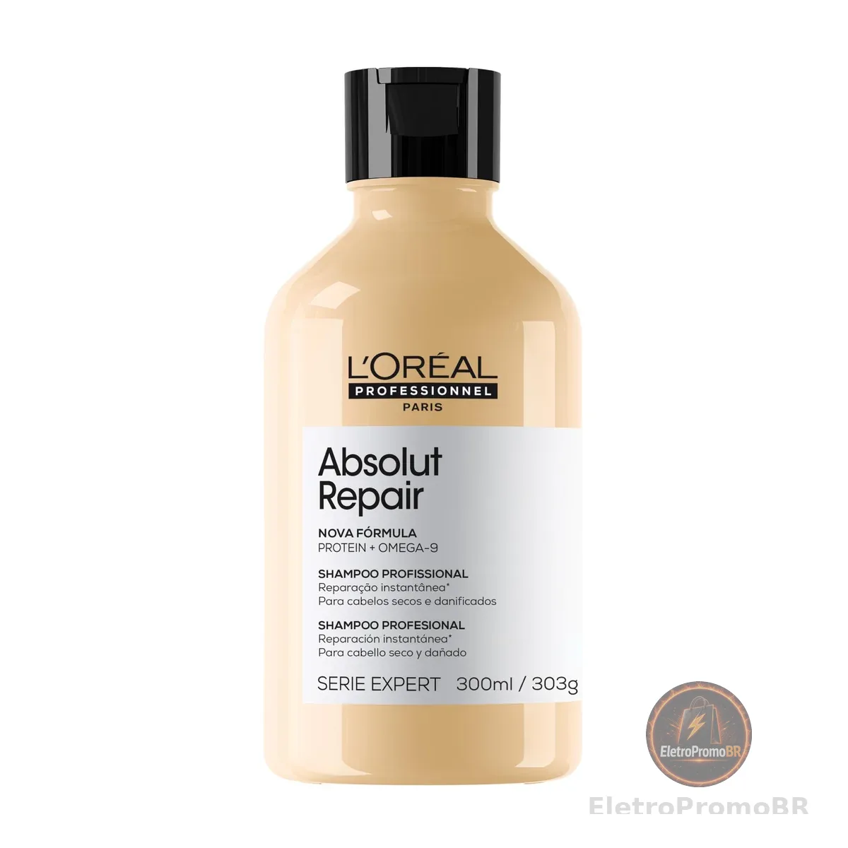 L'Oréal Professionnel Serie Expert Absolut Repair, Shampoo Reestruturante para Cabelos Danificados com Gold Quinoa e Proteína, Reparação e Brilho Intenso, 300ml