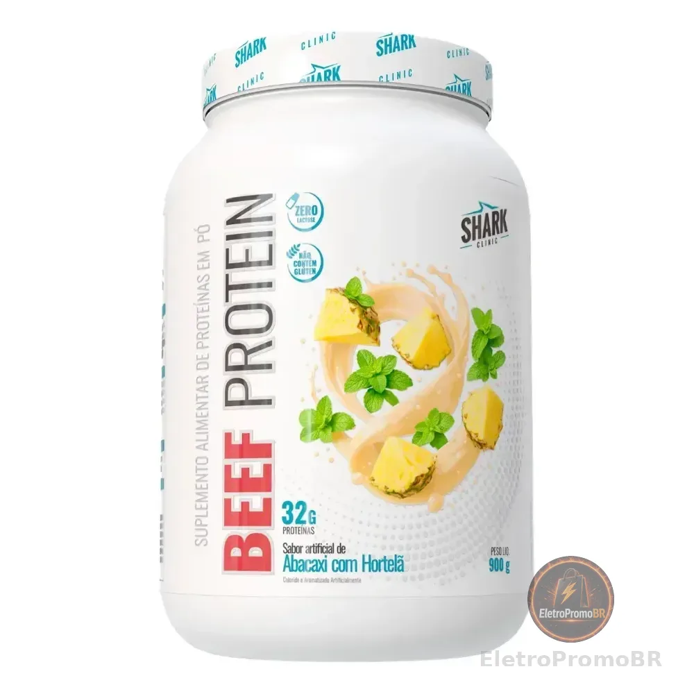 Suplemento Proteína Bovina + Colágeno 900g Shark Pro Sabor Abacaxi Com Hortelã