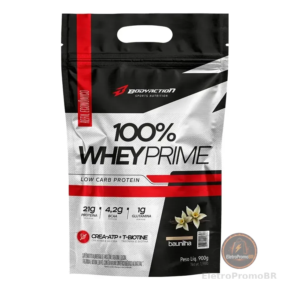 100% Whey Prime 900g Protein Low Carb - Body Action Sabor Baunilha