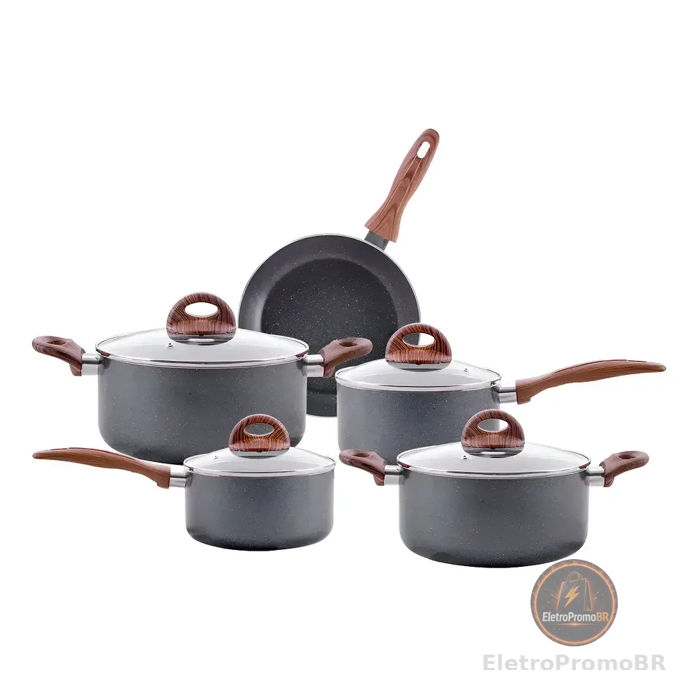Jogo De Panelas Brinox Antiaderente Ceramic Indução 5 Peças Preto