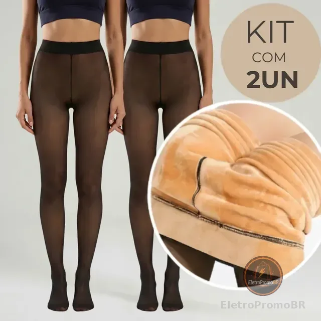 Kit 2 Meias Calça De Lã Térmica Translúcida Forrada Pelinho