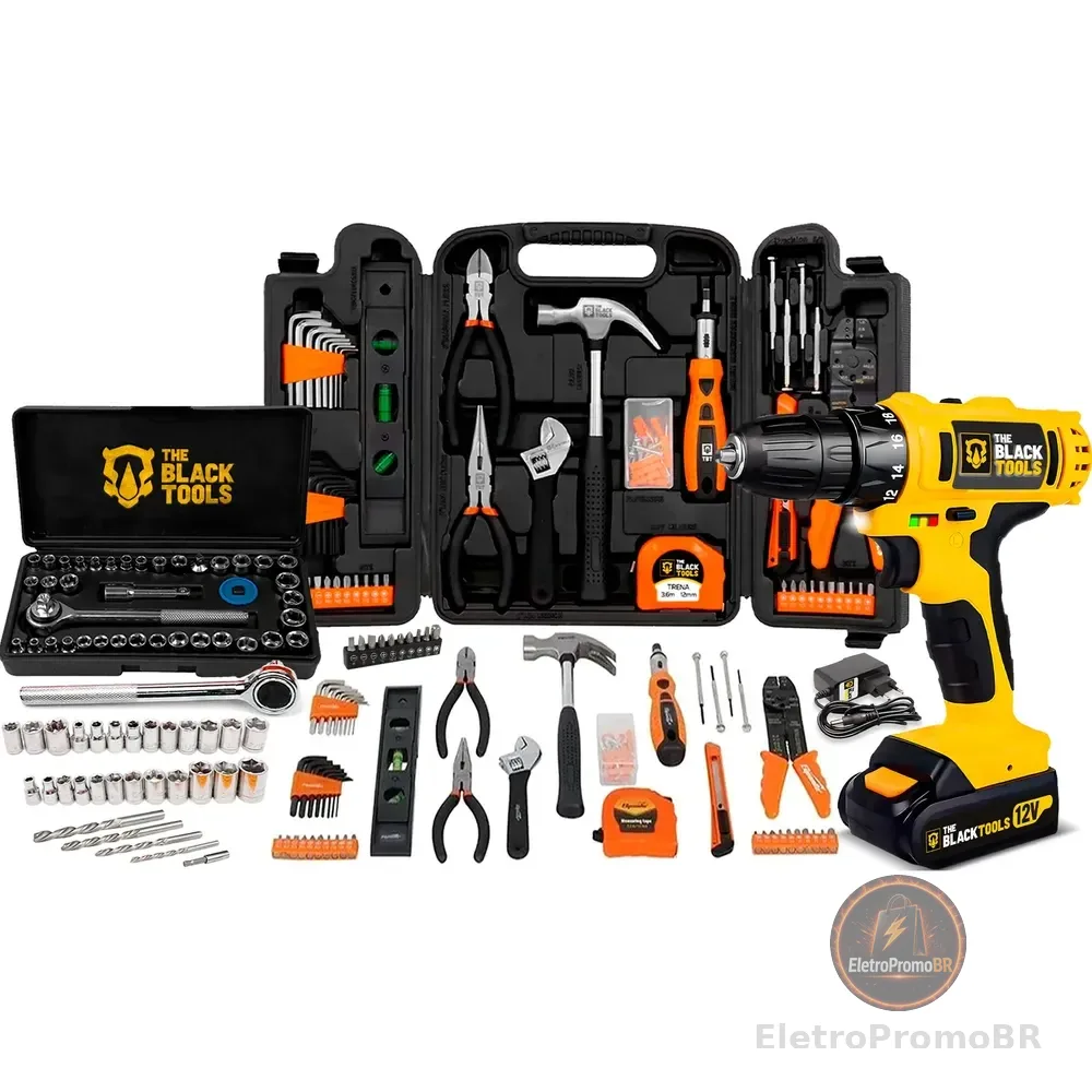 Kit De Ferramentas 169 Peças + Parafusadeira Furadeira 12v