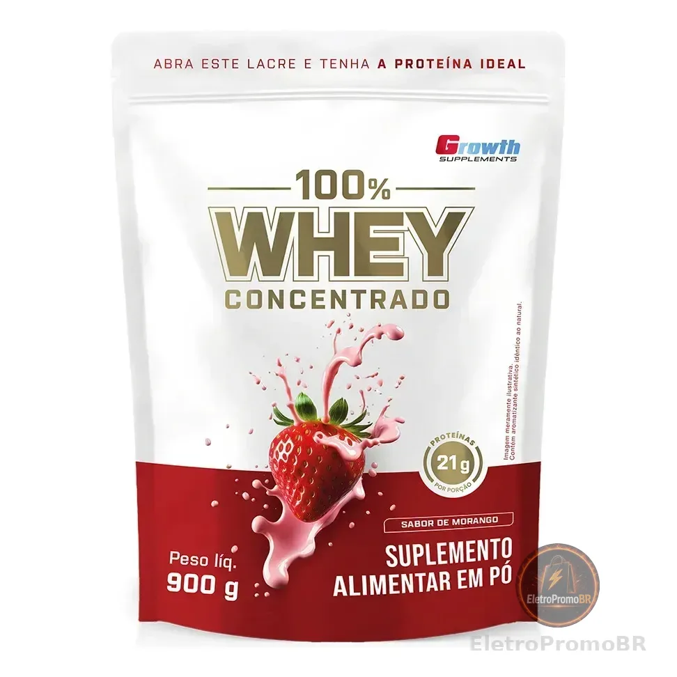 100% Whey Concentrado 900g Growth Supplements Morango