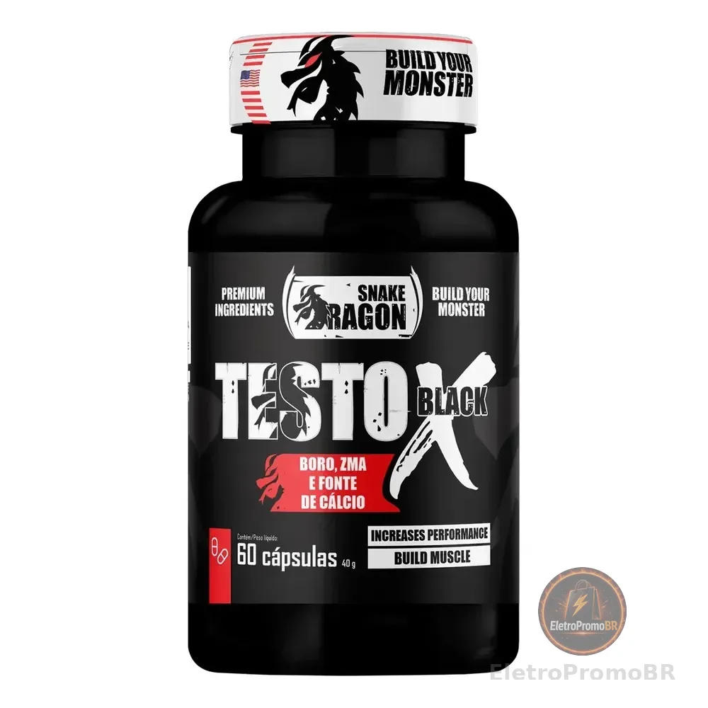 Pré Hormonal Testo X Black Da Snake Dragon, Com Boro E Zma, Em Cápsulas Sem Sabor- Suplemento Original