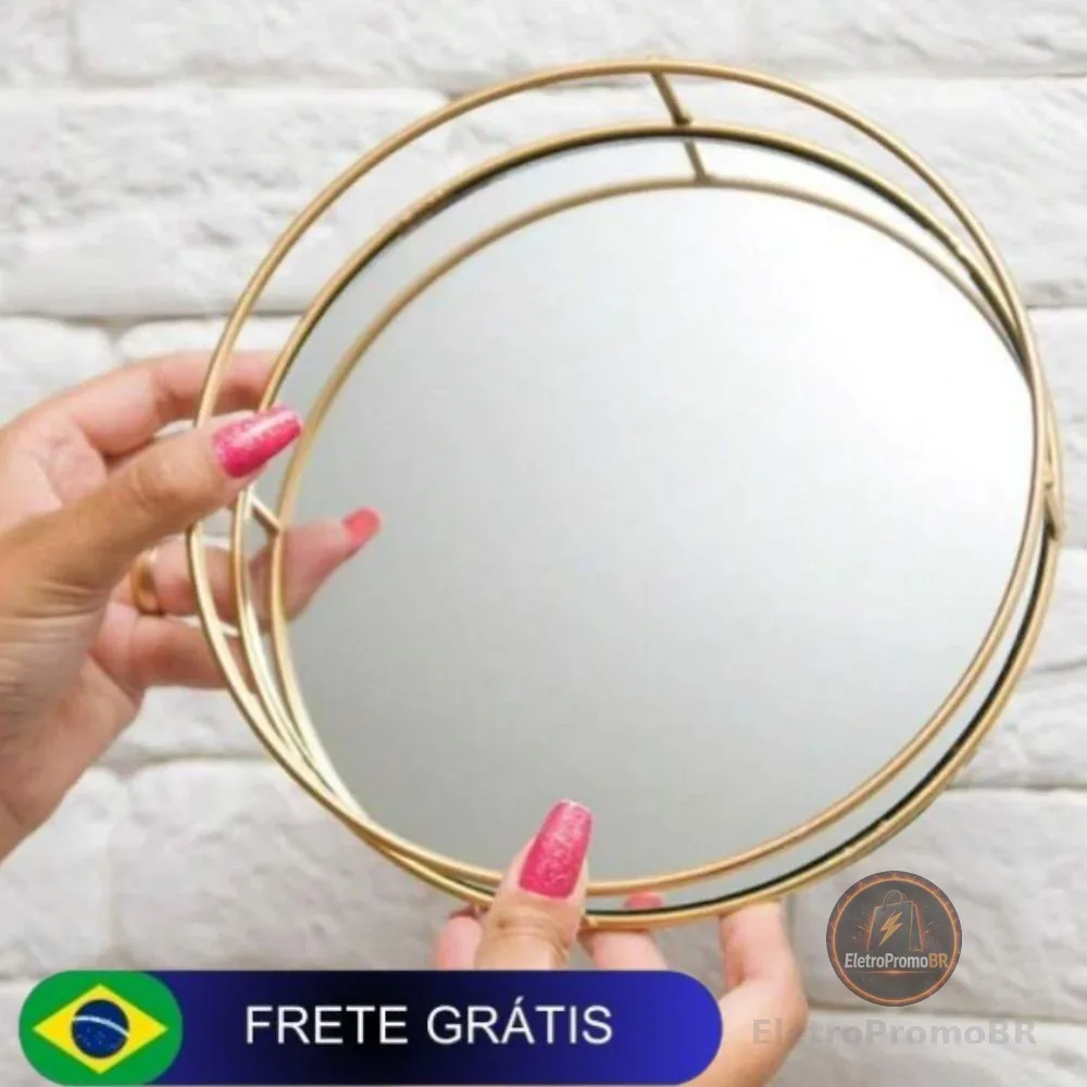 Bandeja Espelhada Redonda Quadrada Dourada Decorativa para Penteadeira, Banheiro, Lavabo e Perfumes, Multiuso Luxo