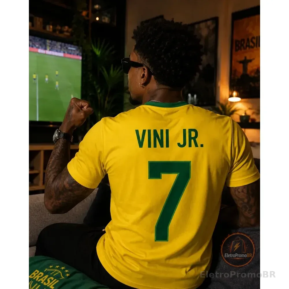 Camiseta Vini Jr. Brasil Dry Fit Copa 2026 Lançamento Amarelo G