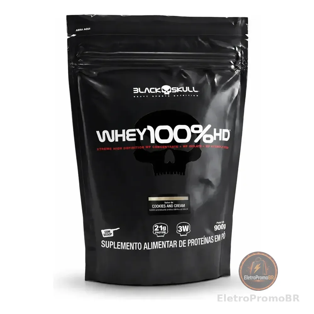 Whey 100% Hd Black Skull Refil 900g Cookies Biscoitos