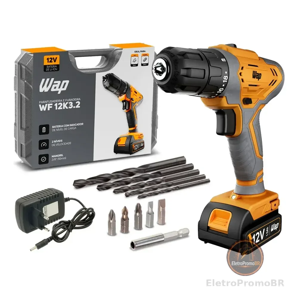 Parafusadeira E Furadeira De Impacto Wf 12k3.2 Wap Amarelo 127/220v 60hz