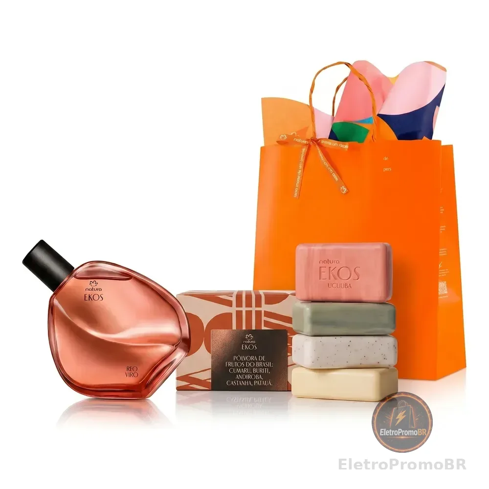 Kit Presente Ekos: Deo Colônia Ryo Vivo 75ml + Caixa Com 4 Sabonetes Vegetais Cremosos 100g + Sacola De Presente P