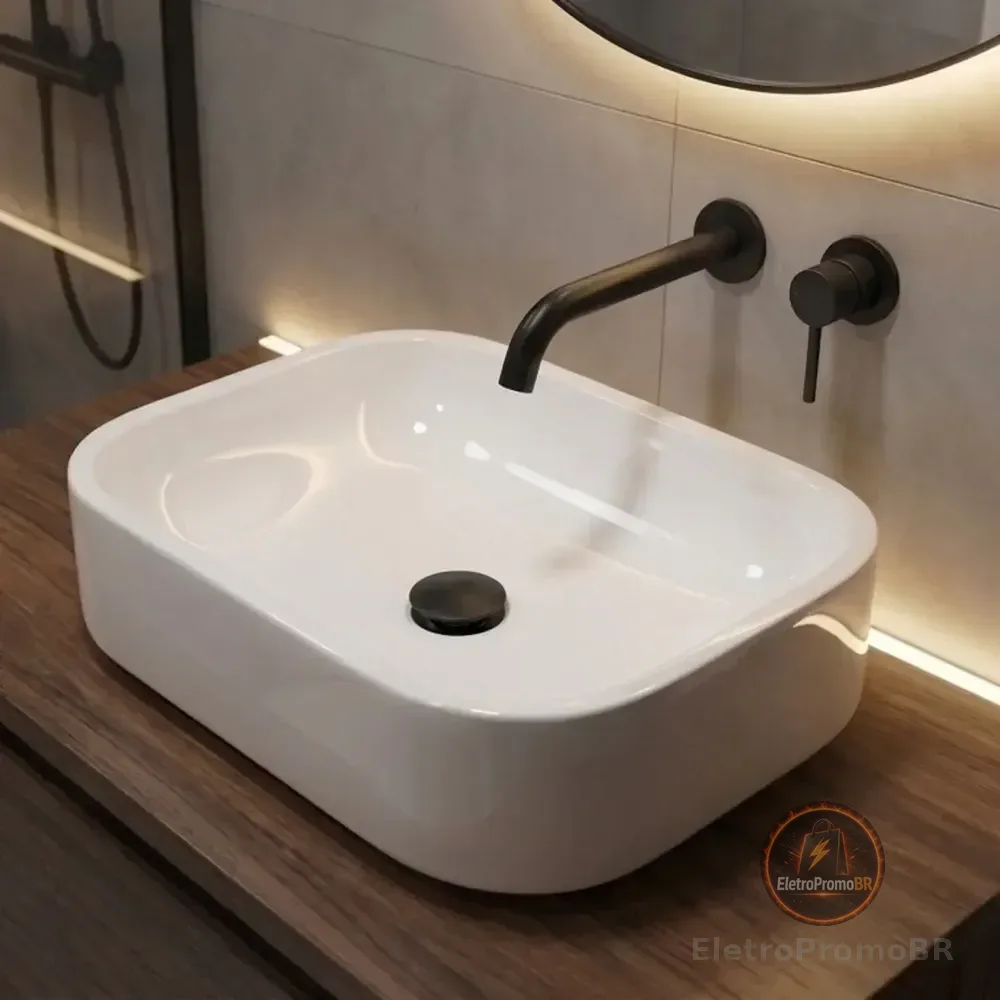 Cuba Pia De Apoio Sobrepor 37x27cm Branca Para Banheiro Lavabo Armário Gabinete Suspenso Luce - Sos Acabamentos By Orcia Branco Brilhante