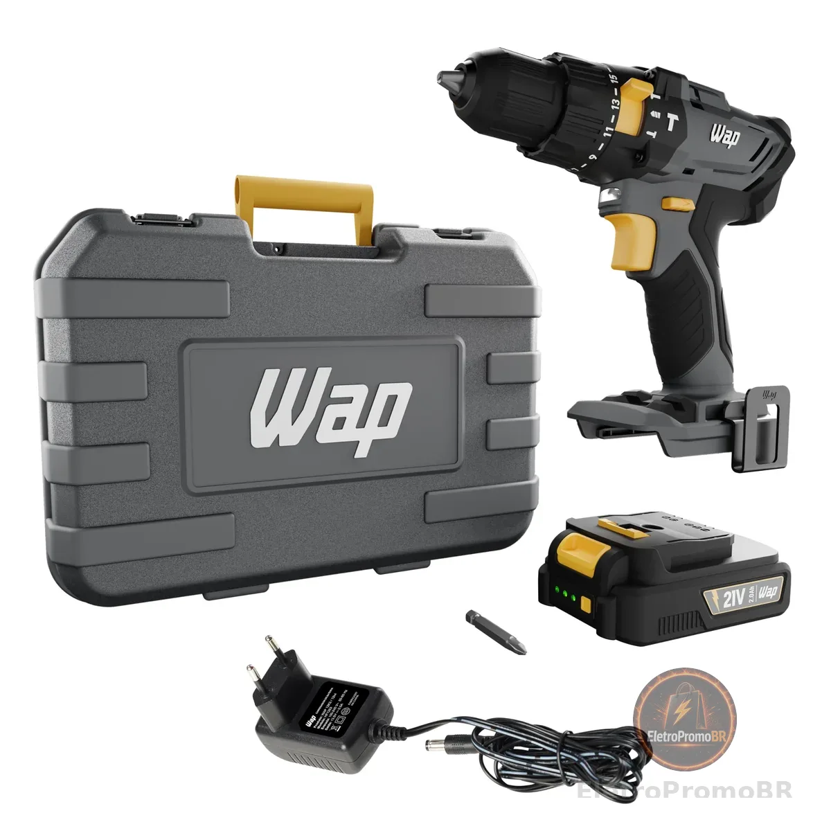 WAP Parafusadeira e Furadeira com Impacto à Bateria 3/8" 21V K21-ID01, com Maleta Organizadora, Torque 21 Níveis, Bivolt