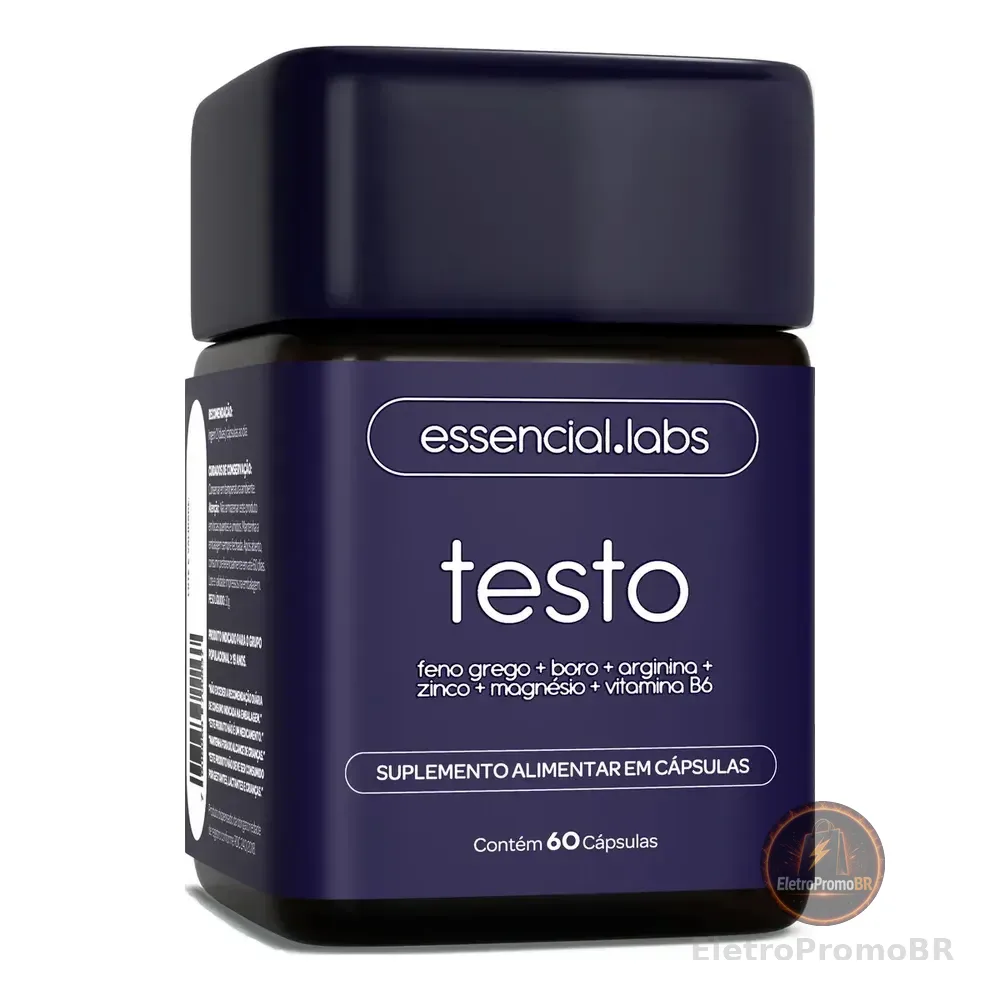 Testo Essencial - Fórmula Exclusiva Com Feno Grego + Boro + Arginina + Zma + Vitamina B6 - Precursor Da Testosterona - 60 Cápsulas Sem Sabor