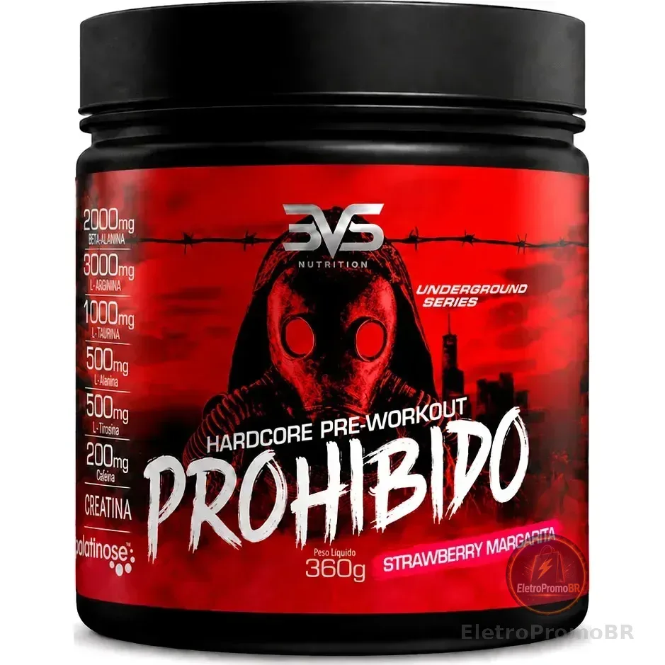 Prohibido Pré Treino 360g - Sabor: Strawberry Margarita (morango) - A Combinação Perfeita De 8 Ingredientes Que Proporcionam Energia Do Início Ao Fim Do Seu Treino