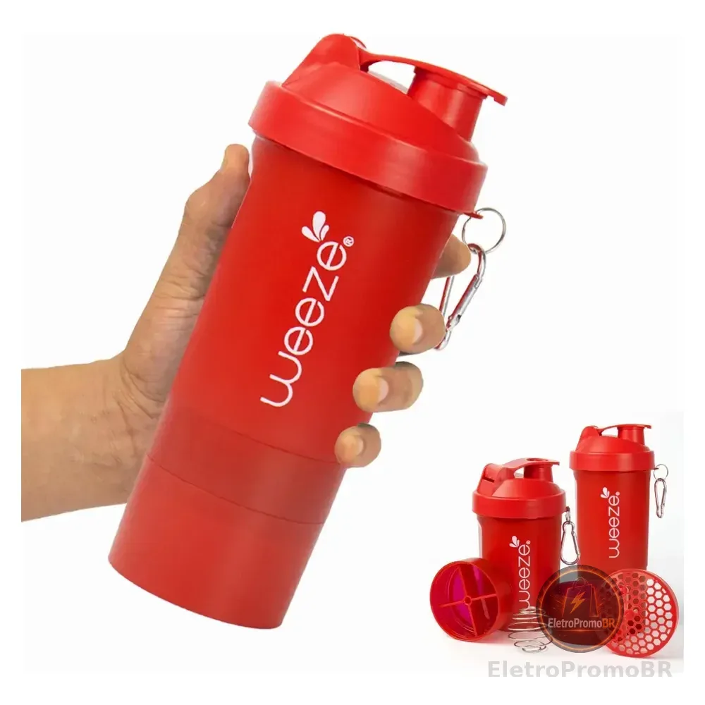 Coqueteleira Academia Shakeira Copo Shaker Suplementos Fit Vermelho