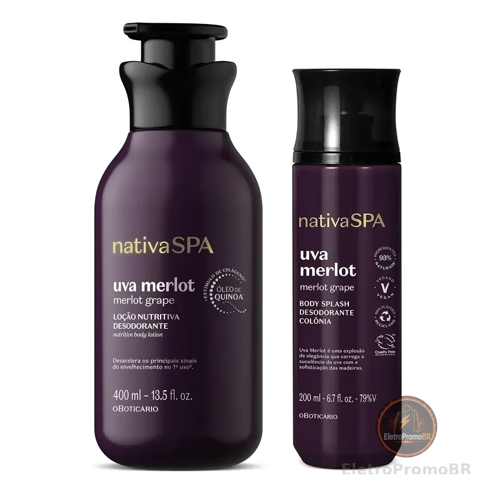 Combo Nativa Spa Uva Merlot: Loção Corporal 400ml + Body Splash 200ml