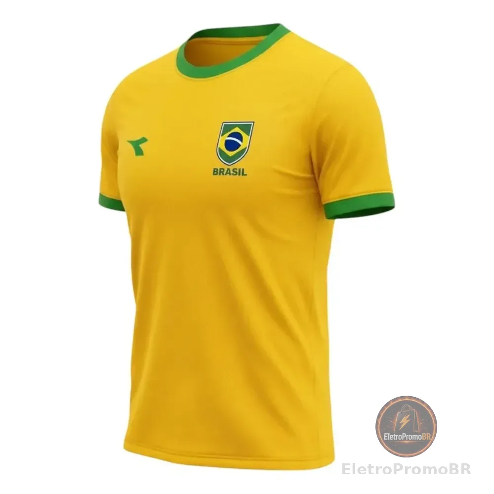Camiseta Diadora Brasil Copa 2026 Masculina Torcedor Amarela Canario E Verde Não Gg