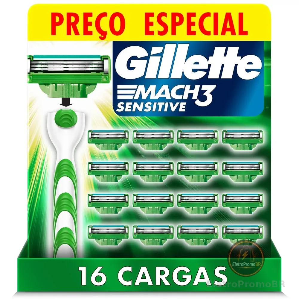 Carga para Aparelho de Barbear Gillette Mach3 Sensitive 16 unidades