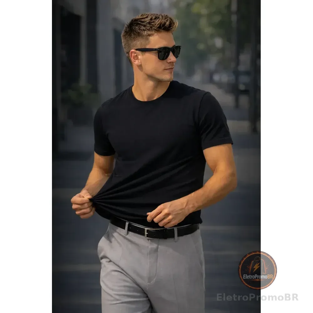 Camiseta Basica Modal Masculina Algodão Malha Peruana Preto Sem Estampa Gg Lisa