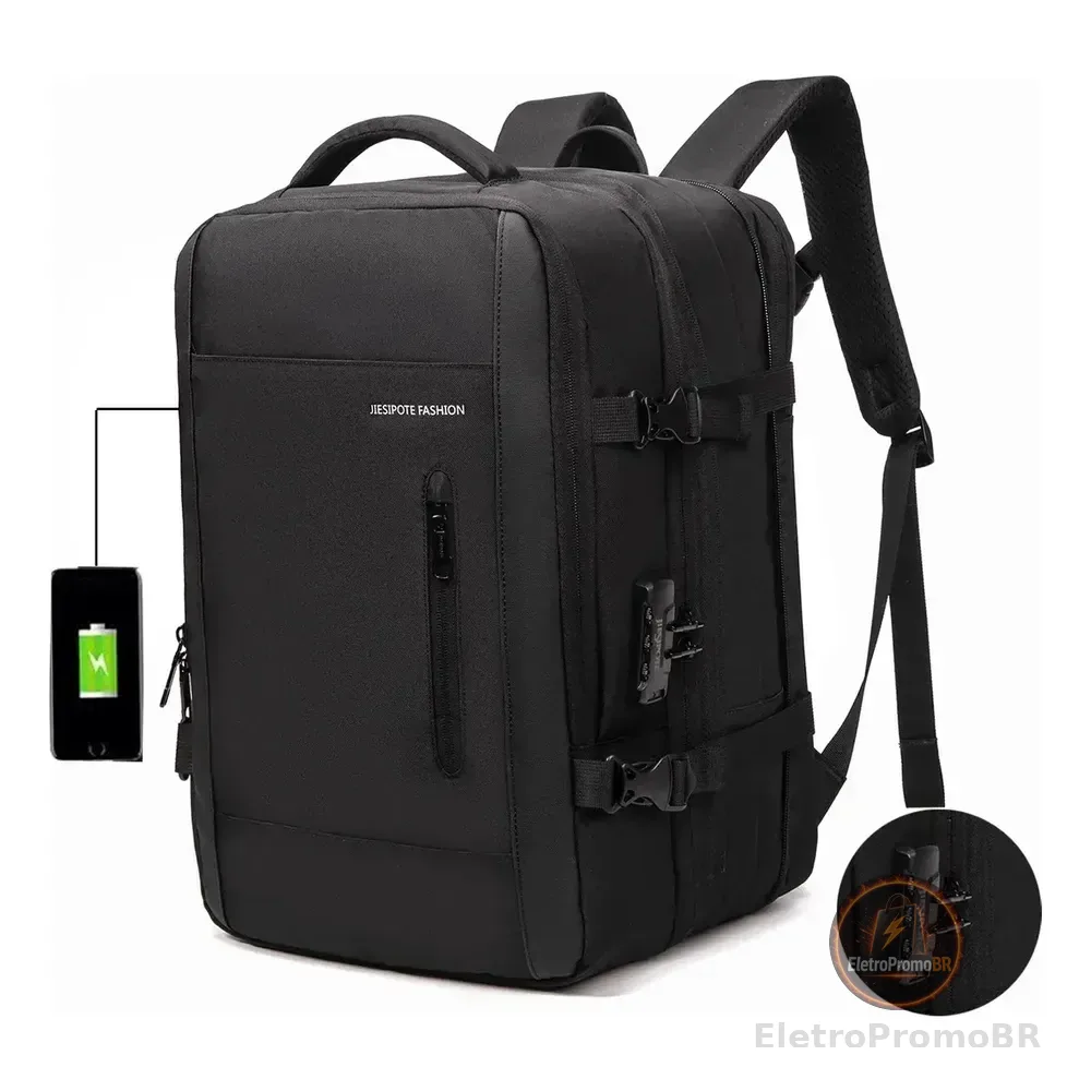 Mochila De Negócios Impermeávela Senha De Bloqueio Preto Florido