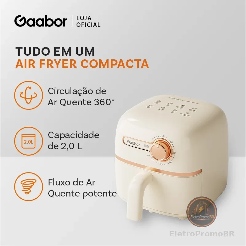 Gaabor 1,4L Air Fryer Regulação constante non-stick pan coating single knob timer 900w AF20M-YE01A