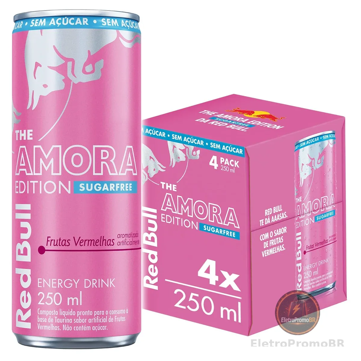 Red Bull Energético, Amora, Frutas Vermelhas, Sem Açúcar, 250ml, 4 latas