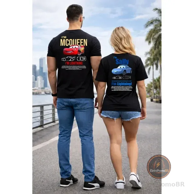 Kit Camiseta Casal Streetwear Carros  Mcqueen + Sally